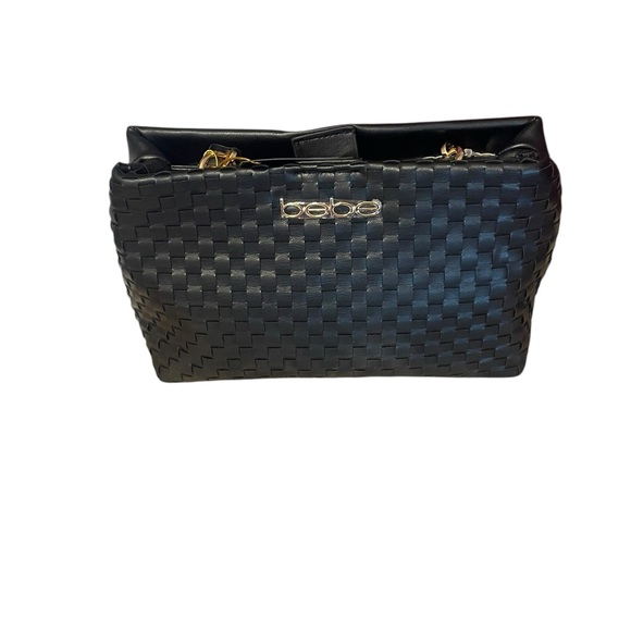 bebe Handbags - Bebe Black Woven Shoulder Bag 11 X 12” new gold tone strap